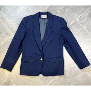 Vintage Pendleton Petite 8 Blue Virgin Wool Blazer Gold Buttons USA Made